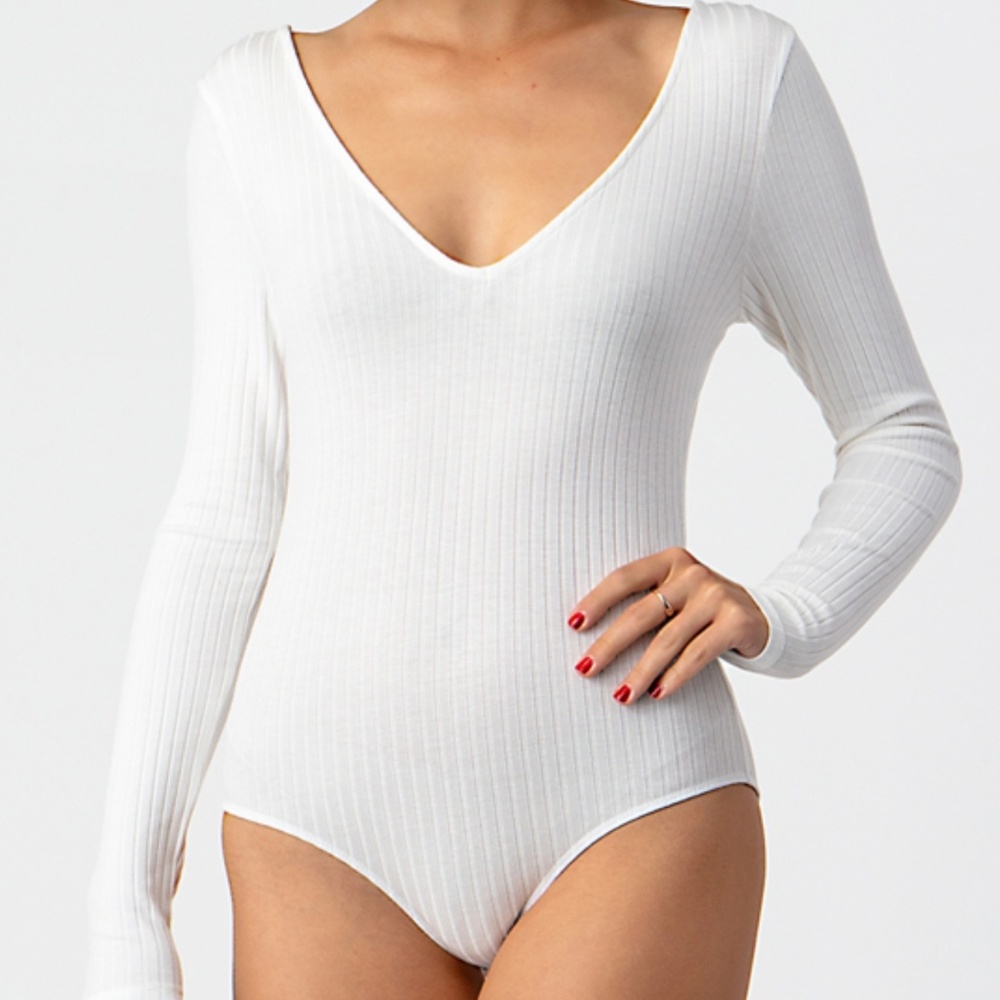 Double V-Neck Long Sleeve Bodysuit